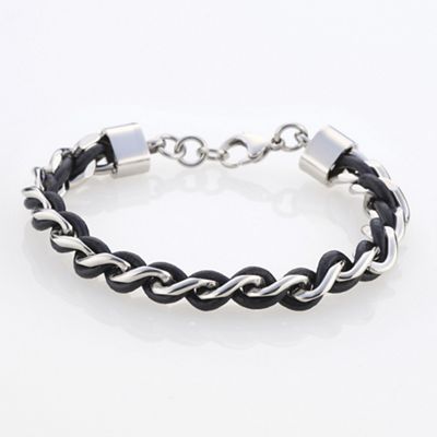 Black VEX leather/stainless steel bracelet
